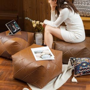 Cuscino Home Pouf marocchino Divano semplice Finestra a bovindo Poggiapiedi pouf Grande quadrato in pelle artificiale non imbottito senza interno