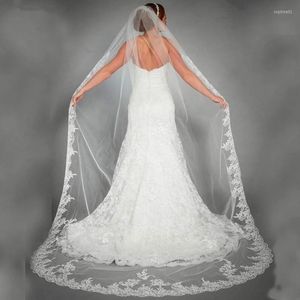 Bridal Veils White Ivory Wedding Long Tulle Veil Lace Edge One Layer Cathedral Vail VOIL Accessories