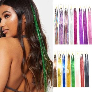 90cm Shiny Threads Glitter Hair Tinsel Kit Gold Silk Hair Glitter String Extensions Accessories for Women Headdress 24 Colors