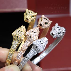 Panther-Armreif, Charm-Armreif, schmal, für Herrenversion für Damen, Leopardenkopf-Designer, doppelköpfiger Leopard, besetzt mit Diamanten, Luxusschmuck im klassischen Stil 005