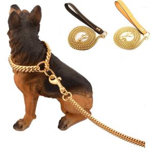 Accessories Stainless Steel Pet Gold Chain Dog Leashes Leather Handle Portable Leash Rope Straps Puppy Cat Training Slip Collar Supplies Motion current 23ess