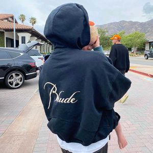Designer Clothing Hoodies Sweatshirts High Edition Rhude Capsule Embroidery Letter Hooded Sweater High Street Fashion Brand Zipper Loose Hoodie Coat Wholesale