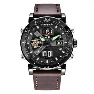 Wristwatches Men Sports Watch Stainless Steel Large Dial Dual Display Round Watches Fashion Waterproof Quartz Wristwatch Relogios Masculino