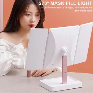 Compact Mirrors 72 LED Light Vanity Mirror 1 2 3X Magnifying Cosmetic 3 Folding Makeup Mirrors 270 Rotation Stepless Dimmer Beauty Table Mirrors 231120