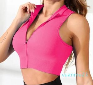 Yoga Outfit Zipper -Proof Sports Bra Women's Running Fitnes Underwear Naked Feeling One-Piece High-Neck Vest Activewear