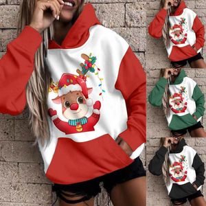 Hoodies femininos manga longa natal impresso moletom com capuz com bolso velo túnica oversized feminino