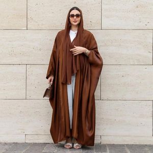 エスニック服の夏の絹のサテンオープンアバヤ着物ヒジャーブイスラム教徒ドレスカフタンバットウィングアバヤ女性ドバイドレストルコパーティーイスラム