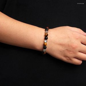 Strand Tiger Eye Obsidian Moonstone Beads Armband för kvinnor Hematit Labradorite Opal Health Protection Men Balance SMycken