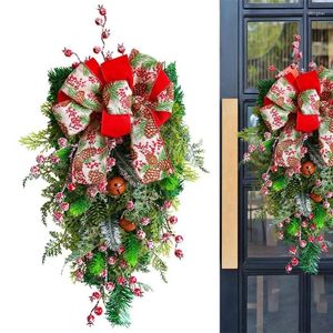 Flores decorativas grinalda de porta de natal vermelho branco verde arco berry clusters escada swag guirlanda para frente lareira janela