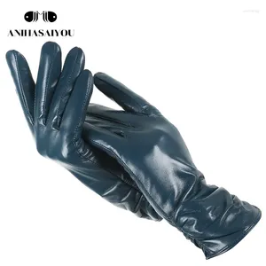 Fingerless Gloves Classic Pleated Leather Women Color Real Sheepskin Genuine Winter Women-701-CS