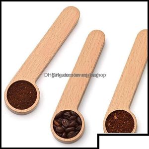 Spoons Flatware Kitchen Dining Bar Home Garden Spoon Wood Coffee Scoop With Bag Clip Tablespoon Solid Beech Wooden Measuring Drop Del Dhdnb