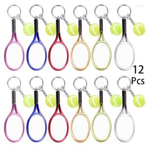 Anahtarlıklar 12 PCS Mini Tenis Raket Anahtarları Ball Keyrings Sports Anahtar Yüzük Sporcuları Hatıra