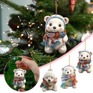 Juldekorationer gåva söt isbjörn som bär halsduksmönster akrylhänge dekoration trädår hem 231120