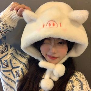 Berets Winter Warm Plush Hat Casual Cold-proof Windproof Beanies Thickened Cute Pig Bonnet Caps Outdoor AA