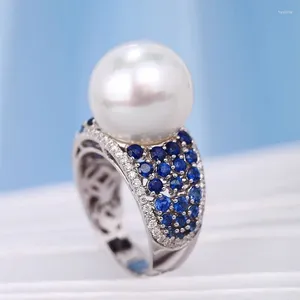 Кольца кластера из твердого серебра 925 пробы с чистым жемчугом и драгоценным камнем, открытое кольцо для женщин, изысканные обручальные кольца, натуральная шкатулка для драгоценностей, женская