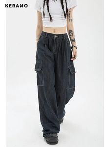 Jeans da donna Autunno Donna Harajuku Cargo Baggy Blue Jeans Streetwear Hip Hop Oversize Casual Gamba larga Pantaloni vintage Demin Y2k Pantaloni larghi 231120