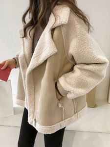 Mulheres Jaquetas Jaqueta Mulheres Topcoat Bomber Casaco Engrossado Casual Solto Outerwear Roupas Bolso Cordeiro Cabelo Outono Inverno Roupas Plus Size 231120