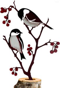 Garden Decorations 2 Pcs Bird Stakes Decorative Metal Chickadees On A Branch Tree Art Stake Cute Animal Decoration Rust