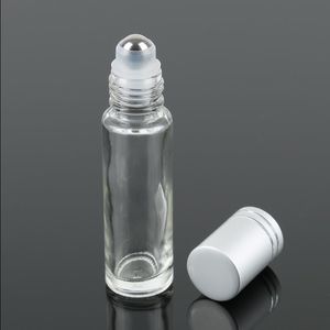Glass Clear Essential Oils Roller Bottles Refillable 10 ml Roll On Perfume Essential Oil Bottles with Stainless Steel Roller And Silver Rktn