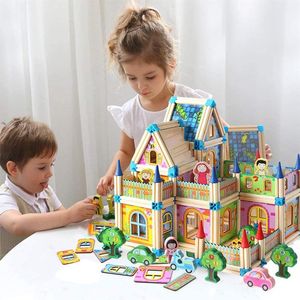 Party Favor Toy With Mini-figures Educational Wooden Castle Blocks Birthday Favors(268 Pieces) Building Set For Kids GIft