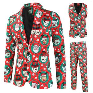 Herrenanzüge 3 Teile/satz Männer Weihnachten Jacke Hosen Anzug Cartoon Santa Schneeflocke Druck Hosen Set Jahr Party Mantel Hose