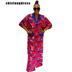 Vestidos sexy urbanos outono moda impressa camisa robe vestido africano feminino casual solto decote em v manga morcego botão dividido 231121