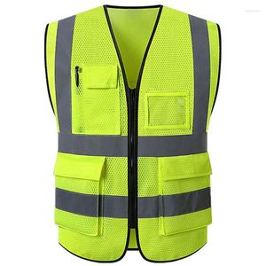 Men's Vests Safety Vest High Visibility Mesh Reflective With Pockets And Zipper Construction Work