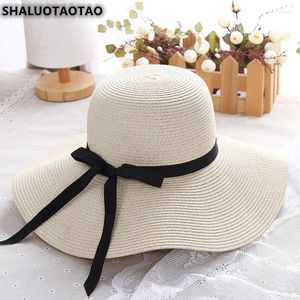 Wide Brim Hats 2023 Faltbarer Floppy Mädchen Strohhut Sun Beach Damen Sommer UV Protect Travel Cap Lady Caps