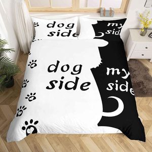 Set di biancheria da letto per cani e copripiumino, set per San Valentino, set per coppie, piumino bianco nero per adulti