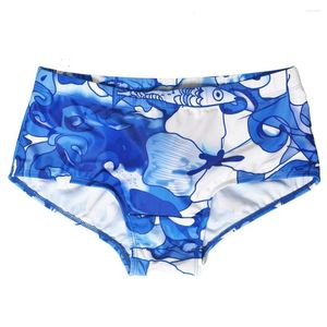 Men's Swimwear Japanese Printed Fashion Boxer Swimming Shorts Blue And White Simple Trend 2023 Occident Youth With Push Pad