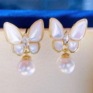 Stud Earrings Natural Freshwater Pearl Studs Emperament Sterling Silver Needle Shell Butterfly