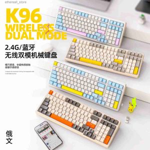 Keyboards Silent K96 Bluetooth Wireless Dual-Mode 2.4G Usb Type C Russian Mechanical Keyboard 100 Keys Game Hotswap Office Keyboard Q231121