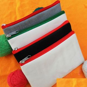 Gift Wrap Colorf Blank Canvas Zipper Pencil Cases Pen Pouches Cotton Cosmetic Bags Makeup Mobile Phone Clutch Bag Organizer Lx0562 D Dht8B