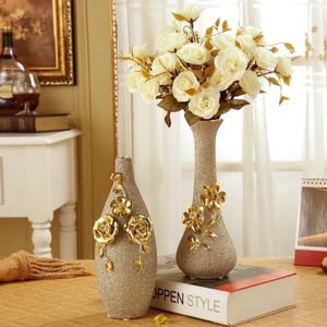 Vases Europe Frosted Porcelain Vase Vintage Advanced Ceramic Flower Vase For Room Study Hallway Home Wedding Decor With Flower 231120