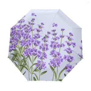 Umbrellas Purple Lavender Flowers Folding Umbrella Spring Romantic Floral Compact Windproof Travel Rain Sun For Adults Teens Kid