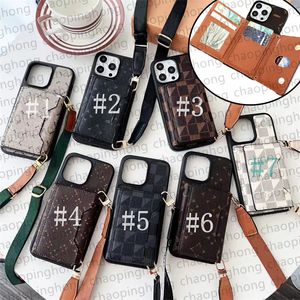 Wallet Phone Case Designer iPhone -fodral för iPhone 15 Pro Max Case Apple iPhone 14 Pro Max 13 12 11 15 Plus Case Crossbody Multi Layer Card Holder Läder Mobilt omslag