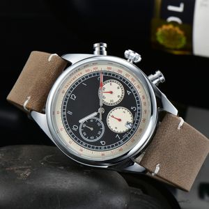 Män lyxdesigner Automatisk kvarts Tachymeter Watch Mens Auto 6 Hands Leather Band Watches U1