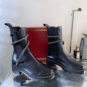 UGGsity strass Snake Strass Stivaletti grossi avvolgenti in pelle nera da donna con tacco basso Martin Boots pesanti marchi di stilisti di lusso per le donne WGGD