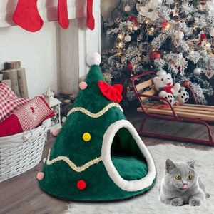 kennels pens YOKEE Christmas Cozy Nesk Bed Cat House Pet for Small Dogs Puppy Mat Kitten Cave Winter Warm Soft Comfortable Basket Deep Sleep 231120