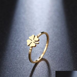 Band Rings Women Clover Pattern Ring New Stainless Steel Girls Rings Luxury Party / Wedding Jewelry R173 Drop Delivery Jewelr Dhgarden Otger