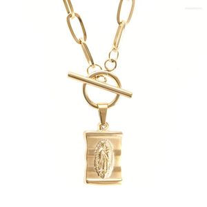 Choker Holy Virgin Mary Our Lady Women Long Necklace S.Steel Gold Color Toggle Pendant Collares de Moda Boho 2023 Collier Gift