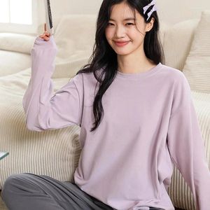 Kvinnors tvåbitar byxor Kvinnor Autumn Winter Solid Pyjama Sleepwear Set Ladies Nightwear Female Cotton Set