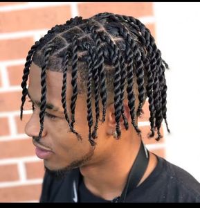 Afro Men Hairstyle Twisted Braid Super Dat Eable Comple Base Base Human Hair Toupee للرجال البديل البديل PU غير المكتسب مع عقدة مع عقدة