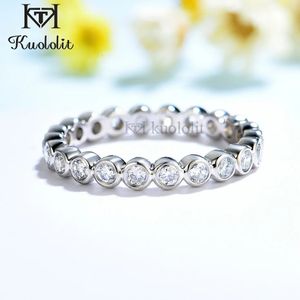 Wedding Rings Kuololit 585 14K 10K White Gold Bubble Ring for Women Bezel Set Solitaire Matching Full Band 231120