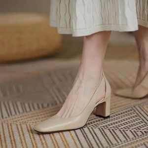 Dress Shoes Classic Work Shoes Thick Heel Women's Shoes Hollow Square Toe Retro High Heels Shallow Slip On Female Dress Pumps Heel 6.5cm 230421