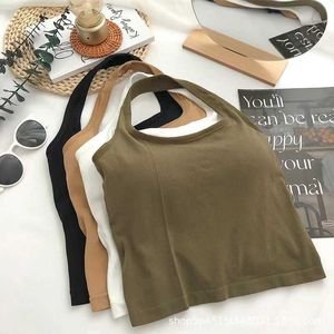 Solid Hanging Neck Vest Open Back Suspender Chest Pads Tube Top Wireless Bottom BH MELEVELESS Slim Short Tank Top Corset Top P230421