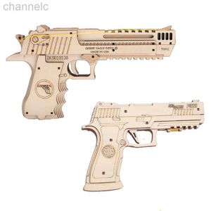 Science Discovery 3D Wooden Mechanical Guns Toy Shooting Models Kits Assembling Build Block for AK47 Sand Eagle Child DIY Rubber Band Pistol Rifle