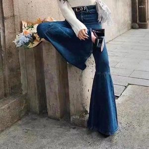 Pantaloni da donna Jeans a zampa blu da donna Autunno 2023 Vita alta Moda Cerniera Slim Donna Lunghi con tasche