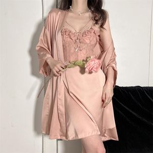 Kadın pijama kadın gece dönemi seti seksi patchwork dantel fırfırlar gecelik gündelik ipek saten bornoz yaz ev elbise iç çamaşırı