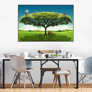 Green Tree With SeatCanvas Painting Poster Print Wall Art Picture For Living Room Home Decor Wall Decoration Frameless